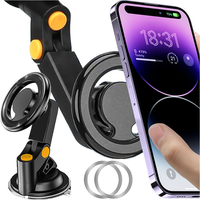 Magnetic car phone holder for car, car, window, cockpit, dashboard, phone, Mag Safe Alogy, Black