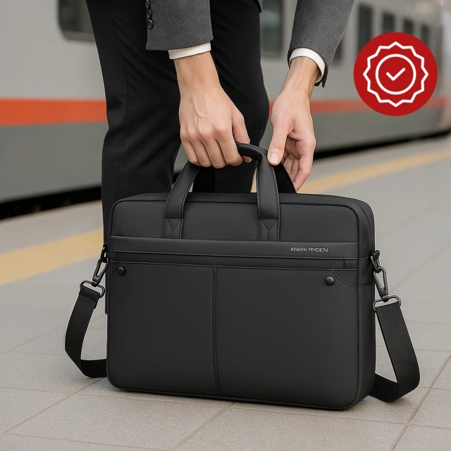 Mark Ryden 15.6" Laptop Bag, Waterproof, Stylish and Roomy 9L, Lightweight 0.5kg, with Laptop and Tablet Pocket 9.7", Suitcase Strap - Black