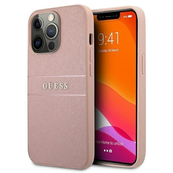 Guess GUHCP13XPSASBPI iPhone 13 Pro Max 6,7" ružovo-ružové pevné puzdro Saffiano Stripe