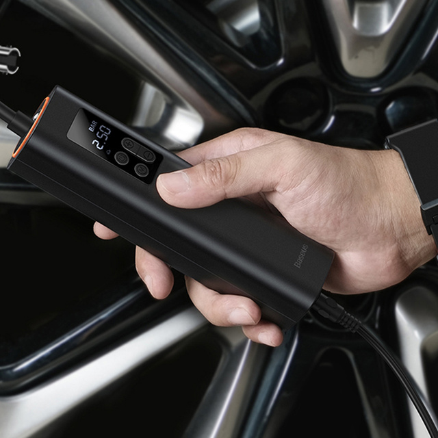 Mini Auto Kompressor Baseus Luftpumpe Luftpumpe Radpumpe LED Lampe Schwarz