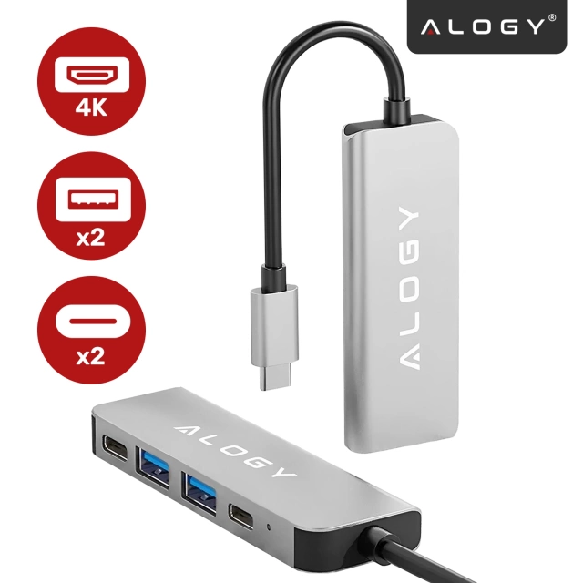 Hub 5w1 USB-C do USB-C PD100W, USB-C, USB.A 2.0, USB.A 3.0, HDMI 4K 30Hz / 1080p 60Hz – Alogy MultiHub™ Do Notebooka Laptopa