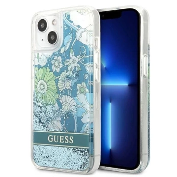 Guess GUHCP13MLFLSN iPhone 13 6,1" zielony/grün Hardcase Flower Liquid Glitter