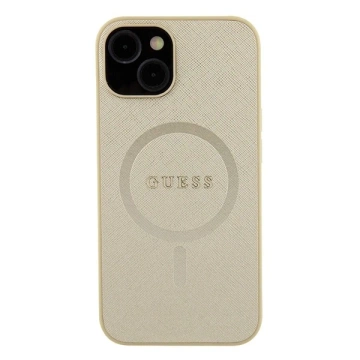 Etui Guess GUHMP15SPSAHMCB pro iPhone 15 6,1" złoty/zlatý pevný obal Saffiano MagSafe