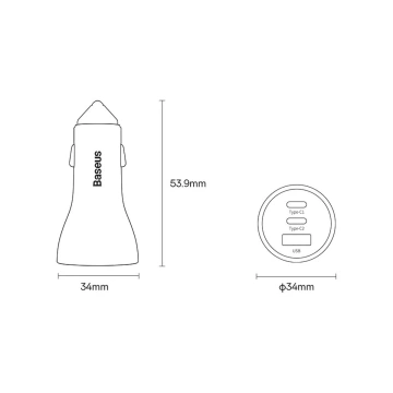Автомобільний зарядний пристрій Baseus Golden Contactor Pro USB-A 2x USB-C 65W темно-сірий (CGJP010013)