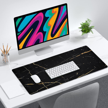 Schreibtischunterlage für Maus und Tastatur. Rutschfeste Gaming-Schutzmatte XXL 90 x 40 Alogy Marble schwarz