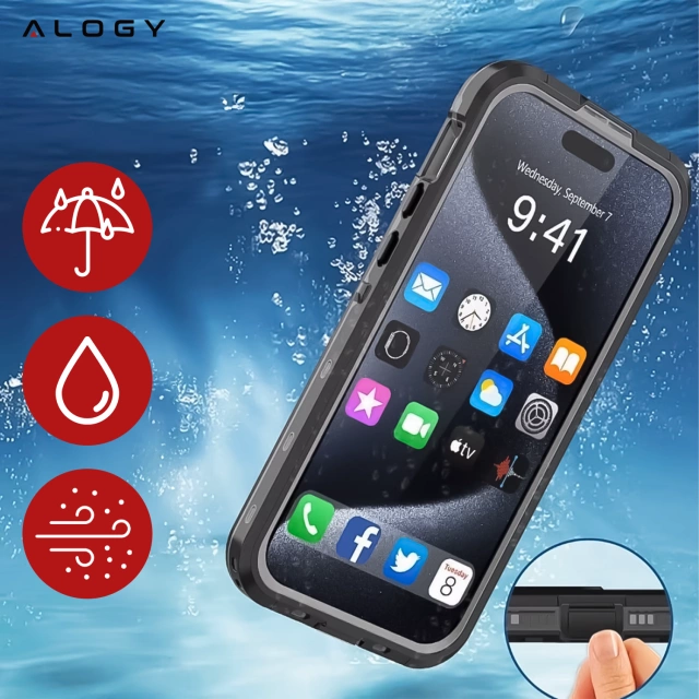 Etui Wodoodporne Alogy HydroArmor™ IP68 Case z przezroczystym tyłem Pancerna obudowa 360 do MagSafe do Apple iPhone 16 Pro