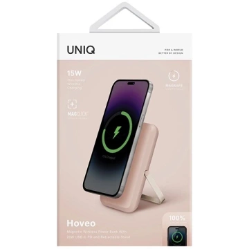 Powerbank UNIQ Hoveo Magnetyczny 5000mAh 20W PD USB-C Różowy