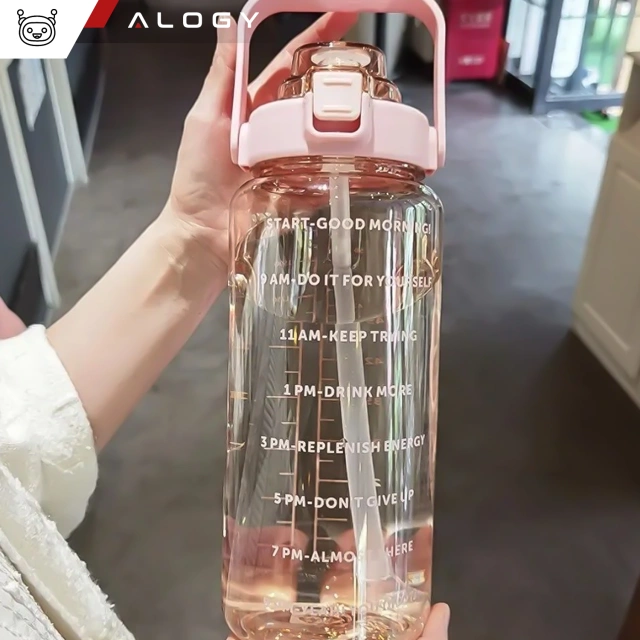 Große Flasche, Trinkflasche Alogy MotivHydro Motivational Messbecher 2l 2000ml Pink