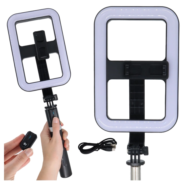 Kijek Selfie Stick Alogy GlowStick™ Pro Tripod Selfie z pilotem i lampą LED do zdjęć makijażu nagrywania filmików długi 132cm Czarny