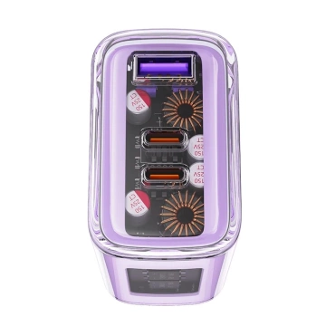 Зарядний пристрій Acefast A45 GaN 65 Вт, 3 USB-порти (1xUSB, 2xUSB-C), сірий