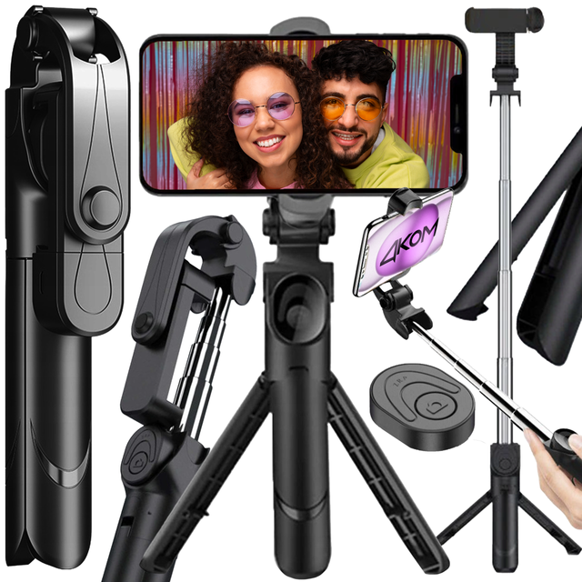 Selfie tyč stativ Stativový držák telefonu Alogy Tripod selfie tyč Bluetooth 360 dálkové ovládání Black