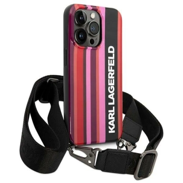 Pouzdro na telefon Karl Lagerfeld KLHCP14XSTSTP pro Apple iPhone 14 Pro Max 6,7" pevné pouzdro růžové/růžové Color Stripes Strap