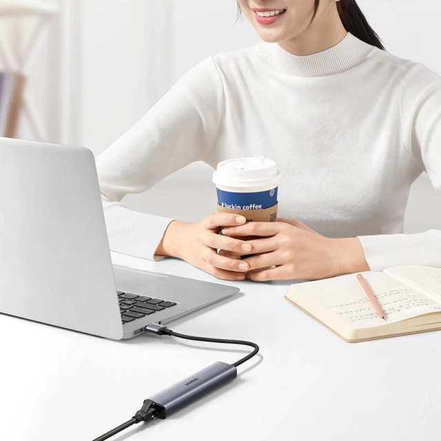 Багатофункціональний адаптер HUB UGREEN HUB USB 3.0 - 3 x USB / Ethernet RJ-45 / USB Type C PD сірий (CM475)