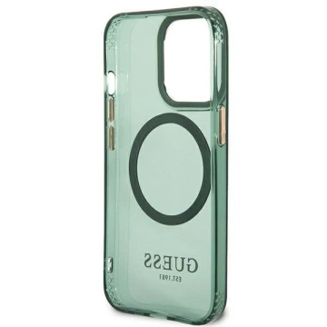 Etui Guess GUHMP13LHTCMA do Apple iPhone 13 Pro / 13 6,1" zielony/khaki pevné puzdro Gold Outline Translucent MagSafe