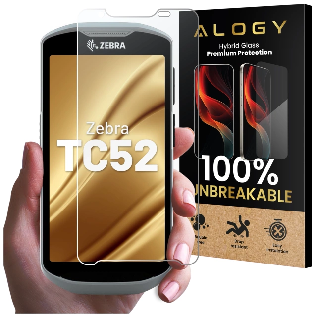 Nerozbitné hybridné sklo 9H pre Zebra TC52, úplne ploché, flexibilné a odolné, Alogy FlexiGlass™ Full – priehľadné