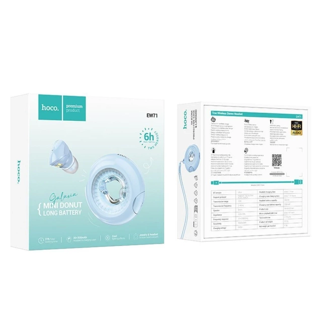 Bezdrôtové Bluetooth slúchadlá Hoco EW71 TWS - modré s LED diódou