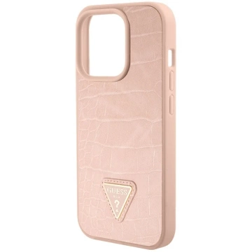 Pouzdro Guess GUHCP15XPCRTHCP pro iPhone 15 Pro Max růžové/růžové pevné pouzdro Croco Triangle Metal Logo