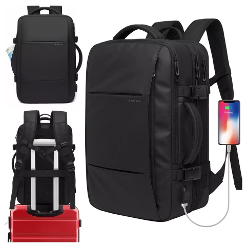 Travel backpack Bange BackPack business expandable backpack Capacious bag for 17.3" laptop with USB port Black