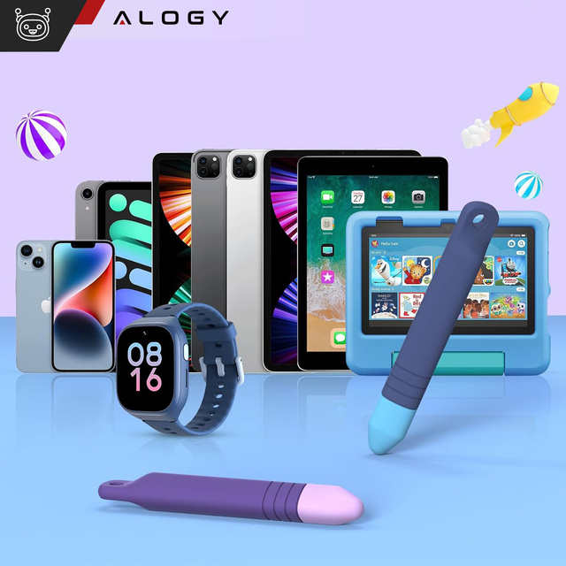 2x ємнісний сенсорний стилус для екранів телефонів і планшетів Alogy Stylus Pen для дітей 10 см фіолетовий і синій