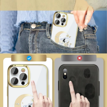 Kingxbar Moon Series luxury case with Swarovski Crystals for iPhone 13 Pro gold (Flower)