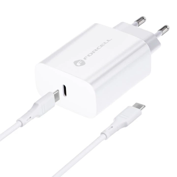 Rychlonabíječka Forcell 25W PD QC 4.0 USB-C Kabel USB-C na USB-C bílý