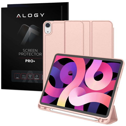 Ochranné pouzdro Alogy Book Cover Penál Pouzdro s držákem pera pro Apple iPad Air 4 2020 / Air 5 2022 10,9" růžové sklo
