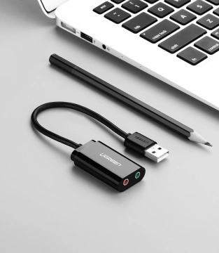 Adapter UGREEN external USB music sound card - 3.5 mm mini jack 15cm black (30724)