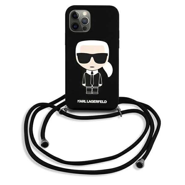 Etui Karl Lagerfeld KLHCP12LWOSLFKBK für iPhone 12 Pro Max 6,7" Hardcase Silicone Cord Iconik