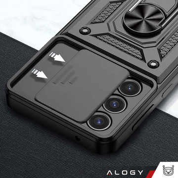 Pouzdro pro Samsung Galaxy A55 5G Armored Slide Case Ring Pouzdro Ochrana fotoaparátu Camshield Alogy Black