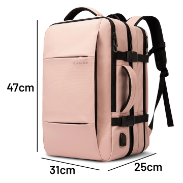 Bange Wasserdichter Rucksack für Laptops bis 15,6 Zoll, 47 x 31 x 15–25 cm, ideal für Stadt und Reisen, Arbeit und Flugreisen, mit USB-Anschluss, Pink, für Damen und Herren