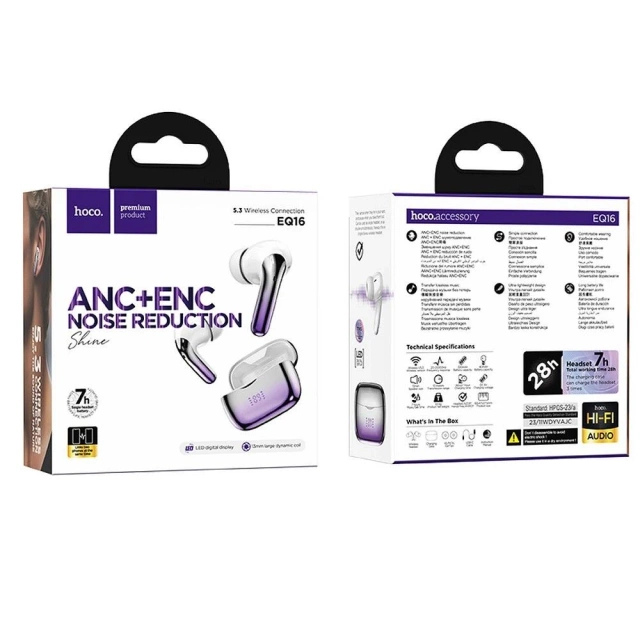 HOCO TWS ANC ENC EQ16 wireless bluetooth headphones purple