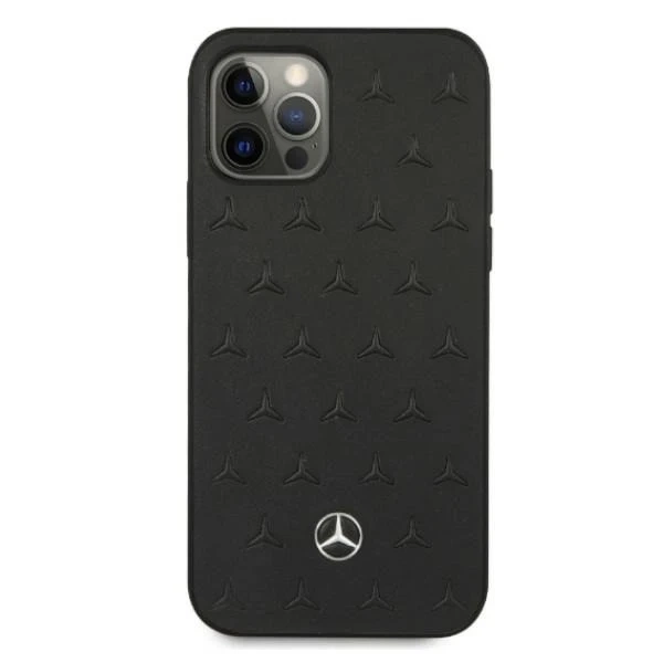 Etui Mercedes MEHCP12LPSQBK pre iPhone 12 Pro Max 6,7" čierne/čierne pevné puzdro Kožený vzor hviezd