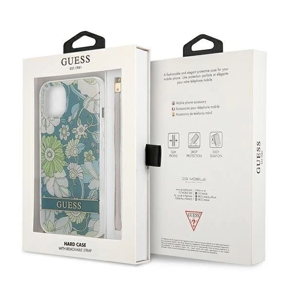 Guess GUHCP13SHFLSN iPhone 13 mini 5,4" zielony/zelené pevné puzdro Flower Strap