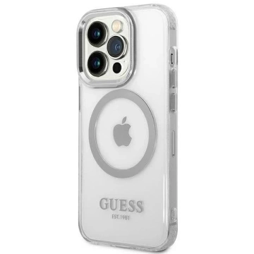 Etui Guess GUHMP14LHTRMS do Apple iPhone 14 Pro 6,1" srebrný/strieborný pevný obal Metal Outline Magsafe