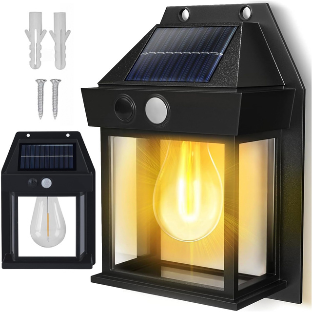 LED solárne fasádne nástenné svietidlo vonkajšie Žiarovka súmrak pohybový senzor vodotesné nástenné retro svietidlo s krytím IP65