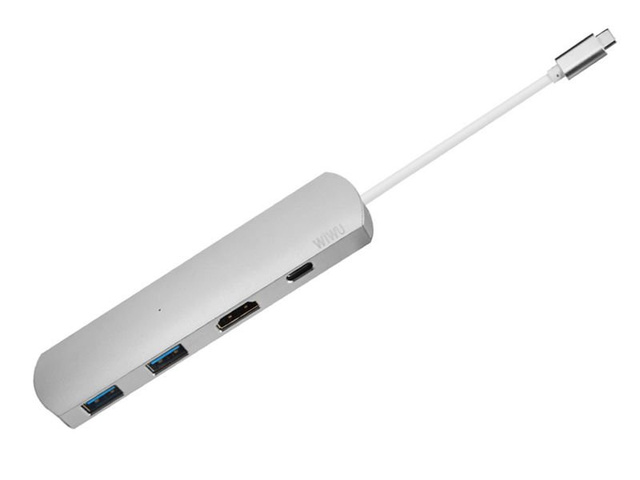 WiWU T3 4v1 USB-C hub adaptér - 2x USB HDMI 4K Type C stříbrný
