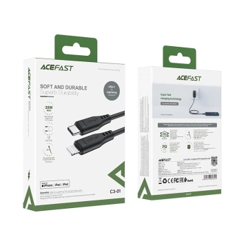 Acefast kábel MFI USB Typ C - Lightning 1,2m, 30W, 3A čierny (C3-01 čierny)