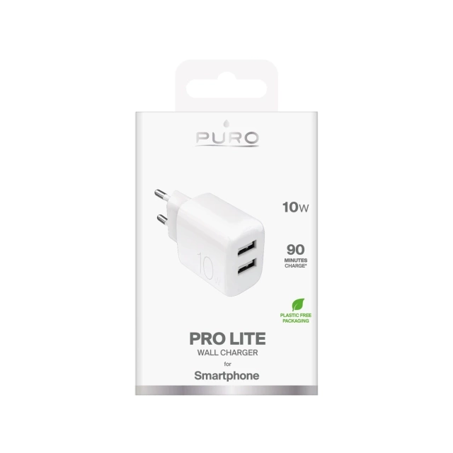 Ładowarka Puro PROLITE 10W 2x USB-A – biała