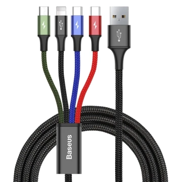 Baseus kabel USB 4v1 Lightning / 2x USB Type C / micro USB kabel v nylonovém opletu 3,5A 1,2m černý (CA1T4-B01)