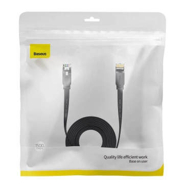 Plochý síťový kabel Baseus Speed ​​Six RJ45 1000Mbps 15m černý (WKJS000301)