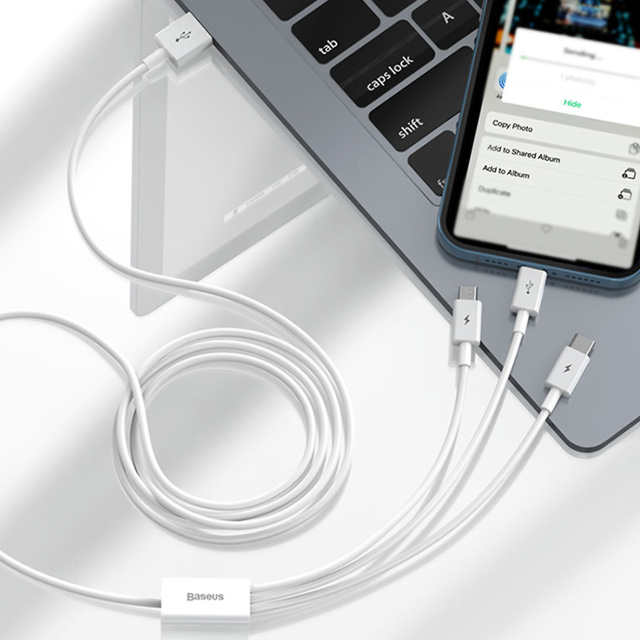 Kabel 1.5m Baseus Superior Series USB 3w1 micro USB / Lightning / USB-C 3.5A Білий