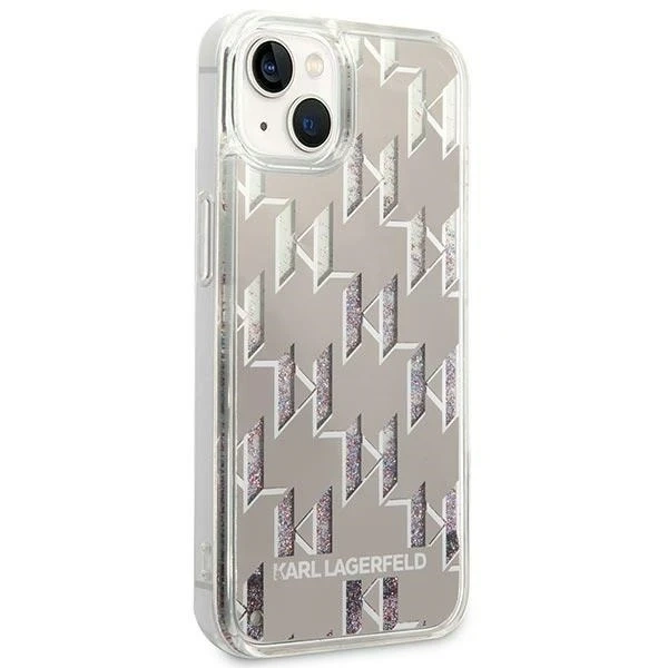 Protective phone case Karl Lagerfeld KLHCP14SLMNMS for Apple iPhone 14 6.1" hardcase silver/silver Liquid Glitter Monogram