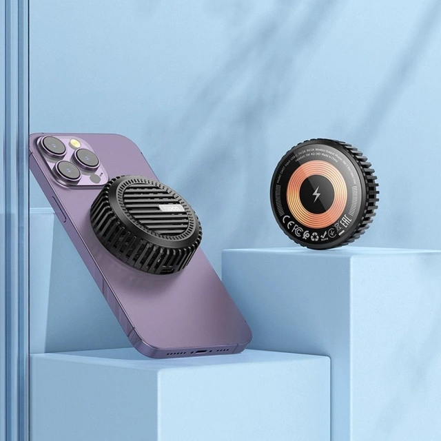 Indukčná nabíjačka Hoco 2v1 15W Qi MagSafe s ventilátorom – čierna