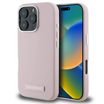 Karl Lagerfeld pouzdro pro iPhone 16 Pro 6,3" růžové MagSafe Hardcase FW Metal Plate