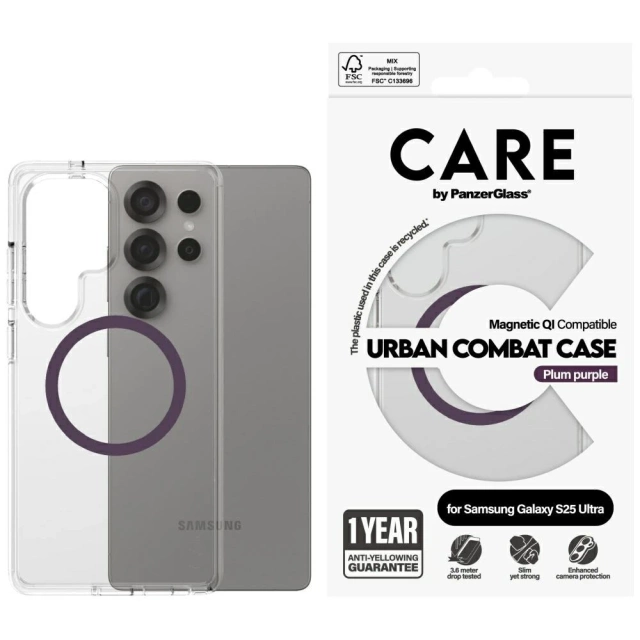 Puzdro na Samsung Galaxy S25 Ultra CARE od PanzerGlass Urban Combat Purple Qi