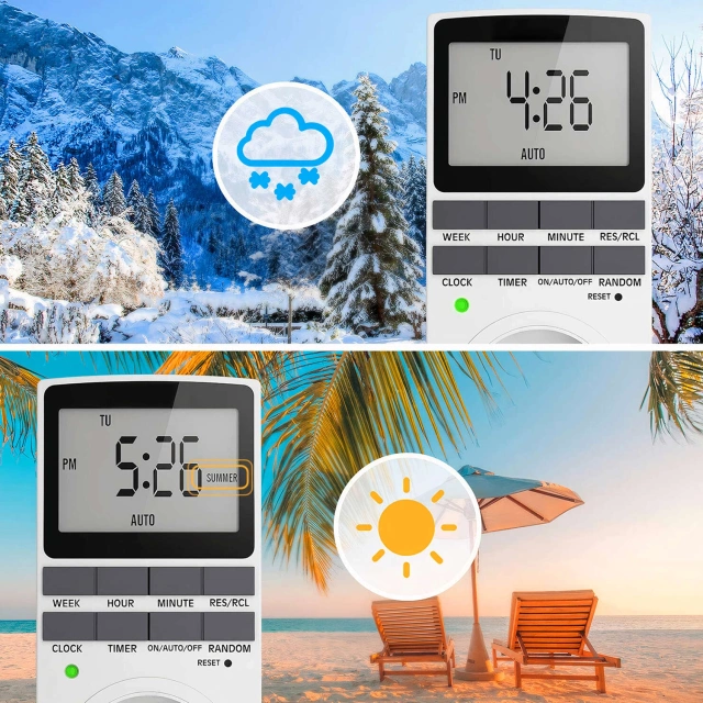 Časovač zapnutia/vypnutia Úspora energie LCD do zásuvky EÚ, biela