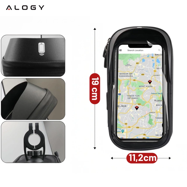 Taška na puzdro Vodotesná taška na bicykel pre telefón 6,4 palcový držiak na riadidlá 0,5 l Alogy Black