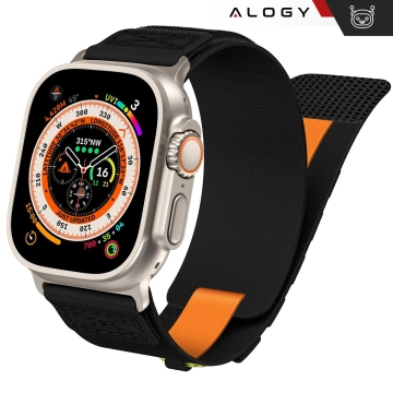 Alogy Nylon Strap band with Velcro for Apple Watch 42/44/45/49mm Black
