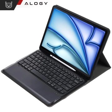 Schützende Tastaturhülle Alogy Tastaturhülle mit Platz für eine kabellose Stylus-Tastatur für Apple iPad Air 13" aus schwarzem Glas