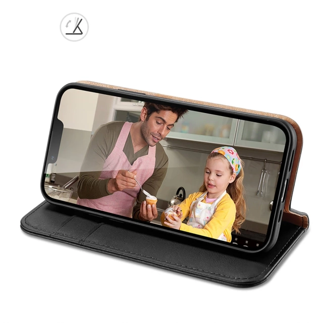 Dux Ducis Hivo Leather Flip Cover Echtes Leder Wallet für Karten und Dokumente iPhone 14 Plus Schwarz